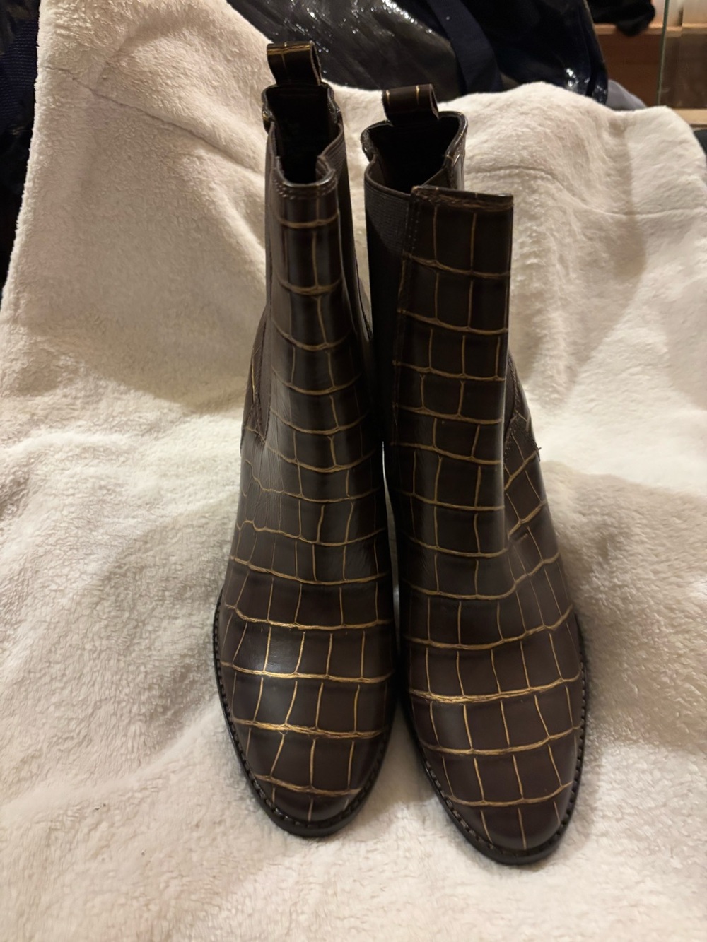 Ralph Lauren Dark Brown Croc-Embossed Heeled Chelsea Boots